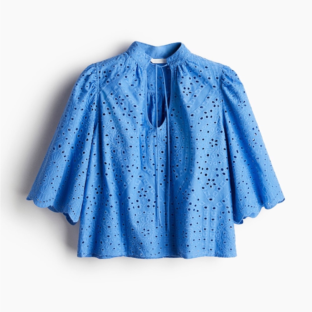 H&M Women’s Blue Eyelet Women's Top, Size Medium